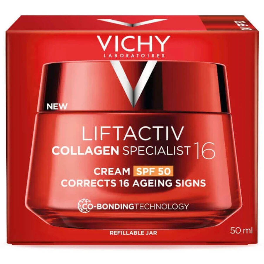 Набір Vichy Liftactiv Collagen Specialist 16, Денний крем, SPF 50, 50 мл + Крем для обличчя, основний, 50 мл + Легкий флюїд SPF 50+, 15 мл + косметичка безкоштовно: ціни та характеристики