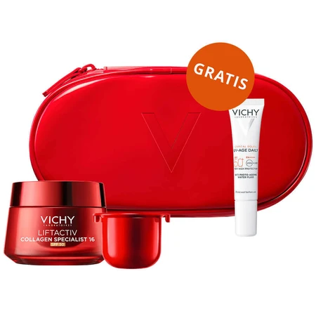 Набір Vichy Liftactiv Collagen Specialist 16, Денний крем, SPF 50, 50 мл + Крем для обличчя, основний, 50 мл + Легкий флюїд SPF 50+, 15 мл + косметичка безкоштовно: ціни та характеристики