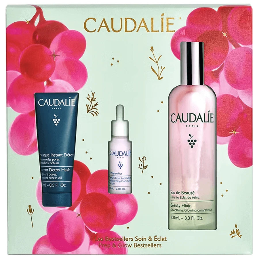 Caudalie Beauty Elixir, освітлююча вода, 100 мл + Vinoclean, детоксикуюча маска, 15 мл та сироватка Vinoperfect, 10 мл у подарунок: ціни та характеристики