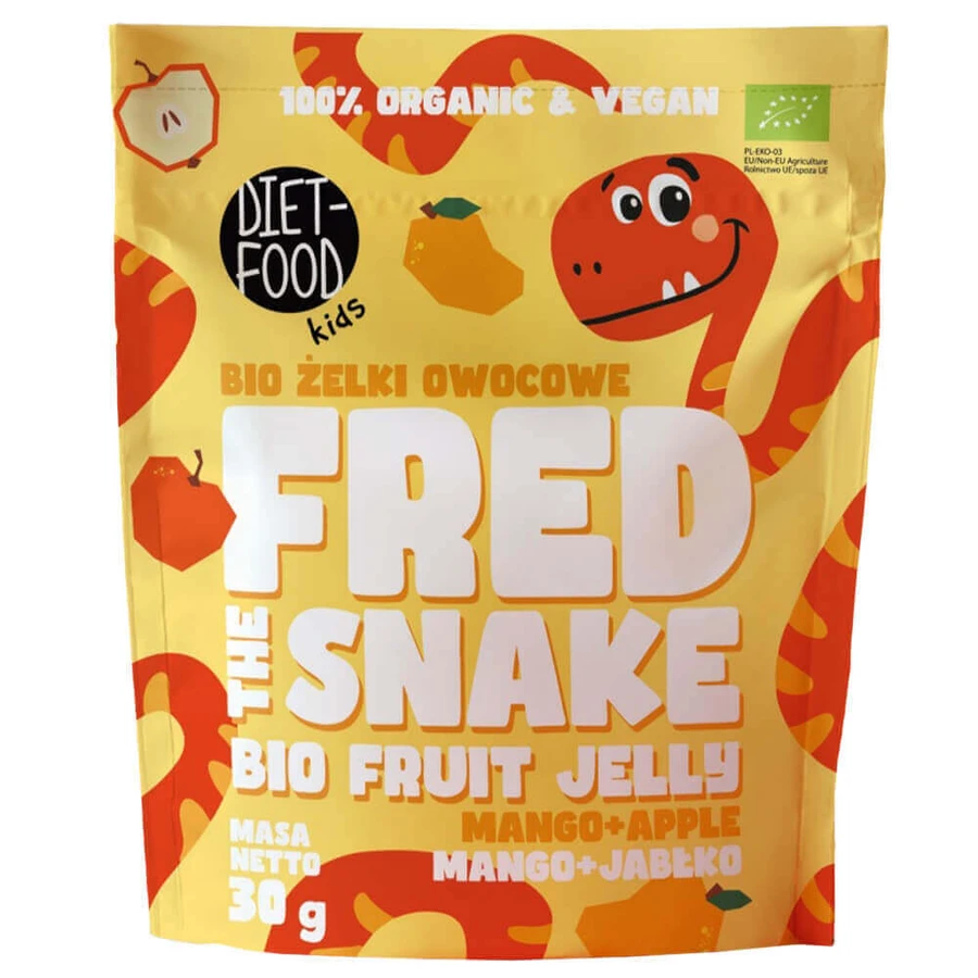 Fred The Snake, желе фруктове, манго та яблуко, біо, 30 г: ціни та характеристики