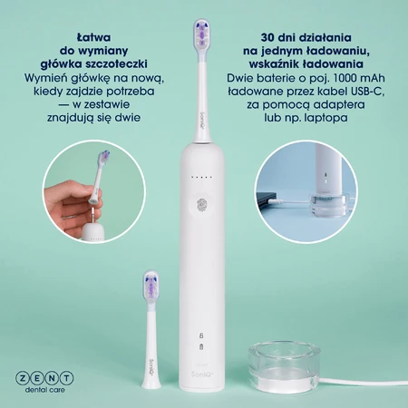 Zent SoniQ+ 60° Dual Motion, звукова ротаційна зубна щітка з обертанням на 60°: ціни та характеристики