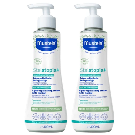 Крем для тіла Mustela Stelatopia+ Organic Lipid-Replenishing Anti-Itching ліпідовідновлювальний, проти свербежу, 2 шт. по 300 мл: ціни та характеристики