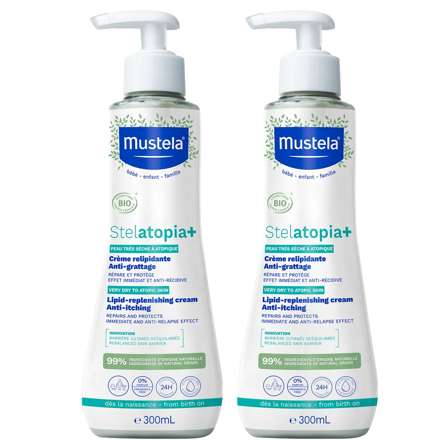Крем для тіла Mustela Stelatopia+ Organic Lipid-Replenishing Anti-Itching ліпідовідновлювальний, проти свербежу, 2 шт. по 300 мл: ціни та характеристики