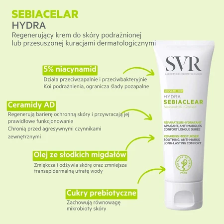 SVR Sebiaclear Creme Hydra, регенеруючий крем для шкіри, схильної до акне, 40 мл + Sebiaclear, гель, 55 мл з косметичкою безкоштовно: ціни та характеристики