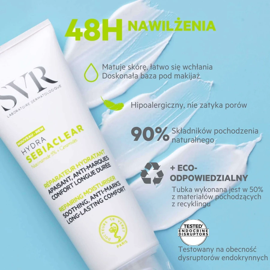 SVR Sebiaclear Creme Hydra, регенеруючий крем для шкіри, схильної до акне, 40 мл + Sebiaclear, гель, 55 мл з косметичкою безкоштовно: ціни та характеристики