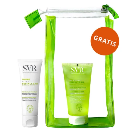 SVR Sebiaclear Creme Hydra, регенеруючий крем для шкіри, схильної до акне, 40 мл + Sebiaclear, гель, 55 мл з косметичкою безкоштовно: ціни та характеристики