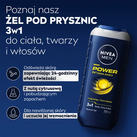 Nivea Men, Гель для душу 3-в-1, Power Fresh, 500 мл: ціни та характеристики