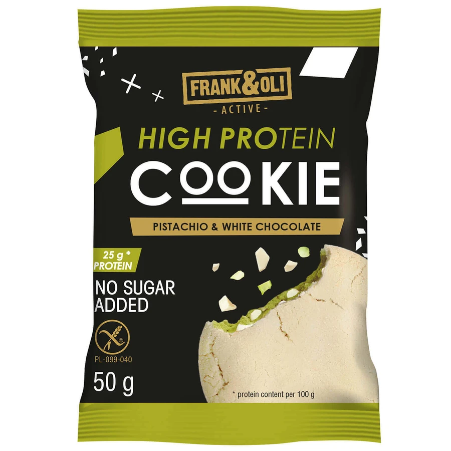Frank&Oli High Protein, м'яке білкове печиво, фісташки та білий шоколад, 50 г: ціни та характеристики
