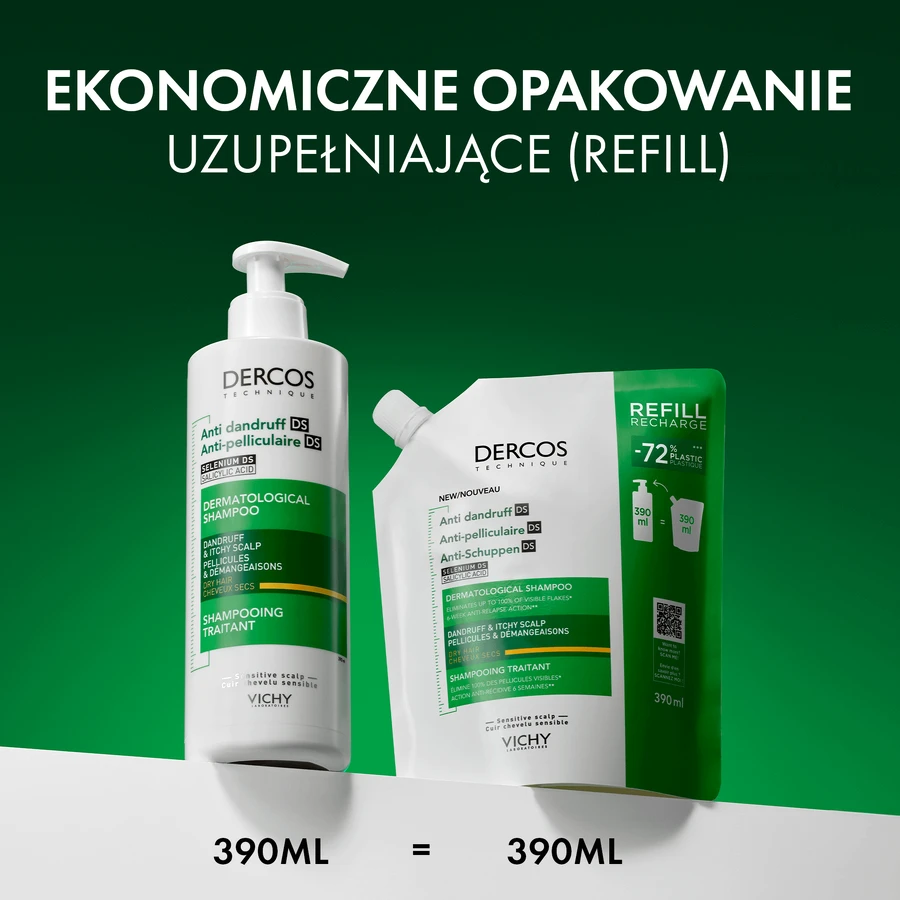 Vichy Dercos Anti Dandruff DS, шампунь проти лупи, сухе волосся, запасний, 390 мл: ціни та характеристики