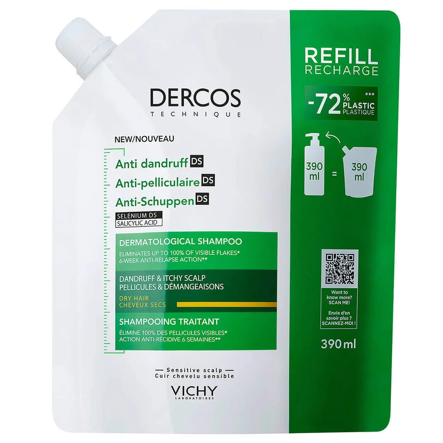 Vichy Dercos Anti Dandruff DS, шампунь проти лупи, сухе волосся, запасний, 390 мл: ціни та характеристики