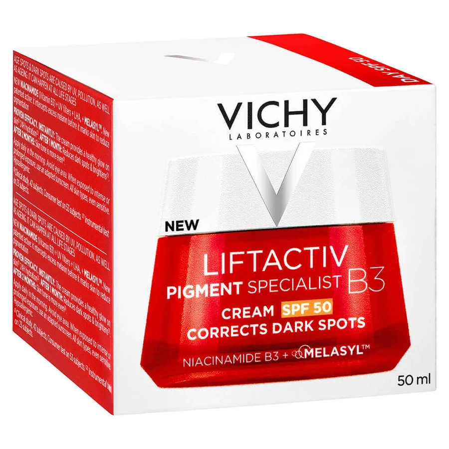 Набір Vichy Liftactiv Pigment Specialist B3, крем для зменшення знебарвлення, SPF 50, 50 мл + крем для шкіри навколо очей, 15 мл + легкий флюїд SPF 50+, 15 мл + косметичка безкоштовно: ціни та характеристики