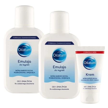 Набір Oilatum Advanced Formula, емульсія для ванн, з 1 дня життя, 2 х 250 мл + крем, суха шкіра, дуже суха, схильна до атопії та алергії, 150 г за 1 копійку: ціни та характеристики