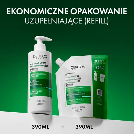 Vichy Dercos Anti Dandruff DS, шампунь проти лупи, для нормального та жирного волосся, запасний, 390 мл: ціни та характеристики