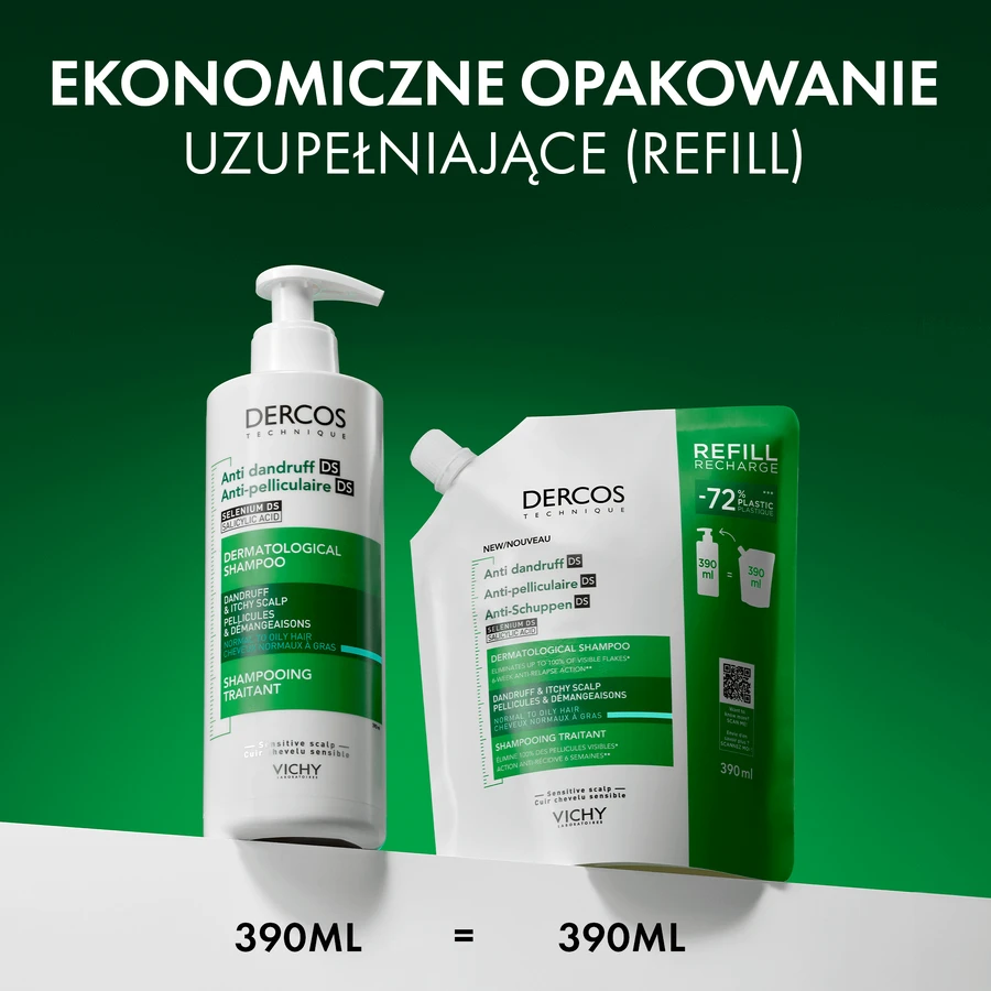 Vichy Dercos Anti Dandruff DS, шампунь проти лупи, для нормального та жирного волосся, запасний, 390 мл: ціни та характеристики
