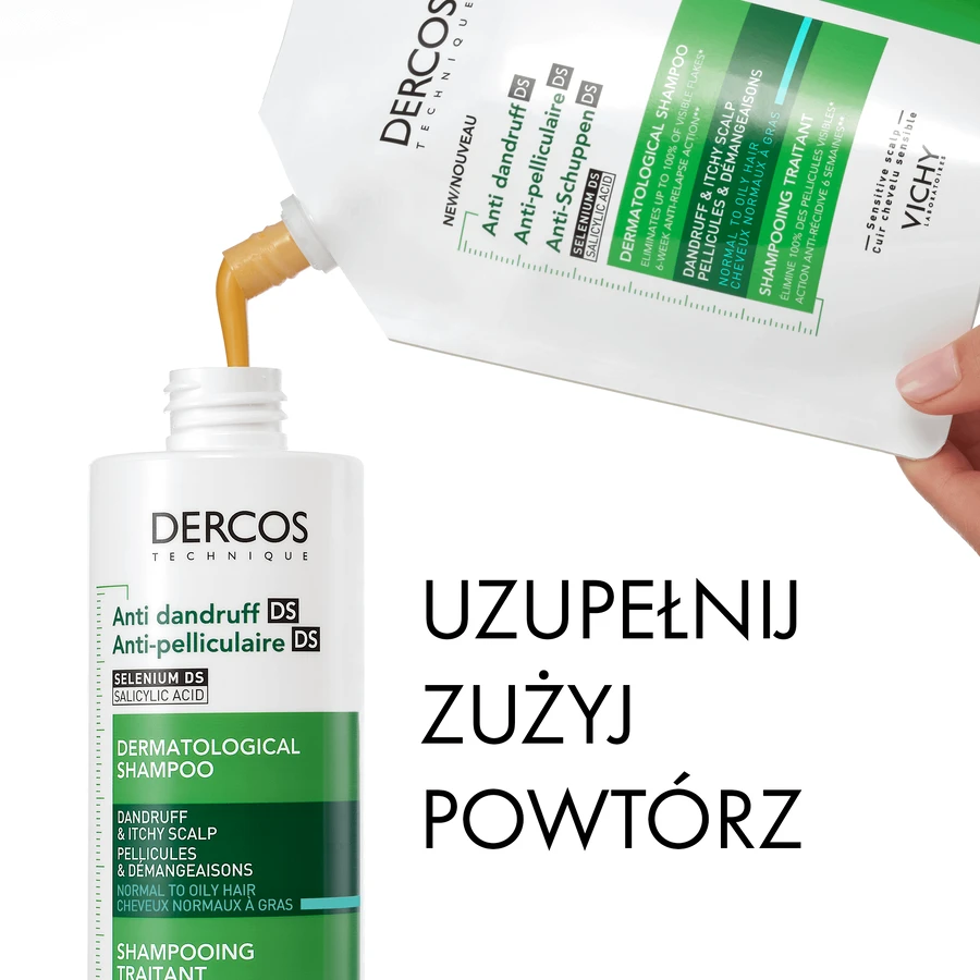 Vichy Dercos Anti Dandruff DS, шампунь проти лупи, для нормального та жирного волосся, запасний, 390 мл: ціни та характеристики