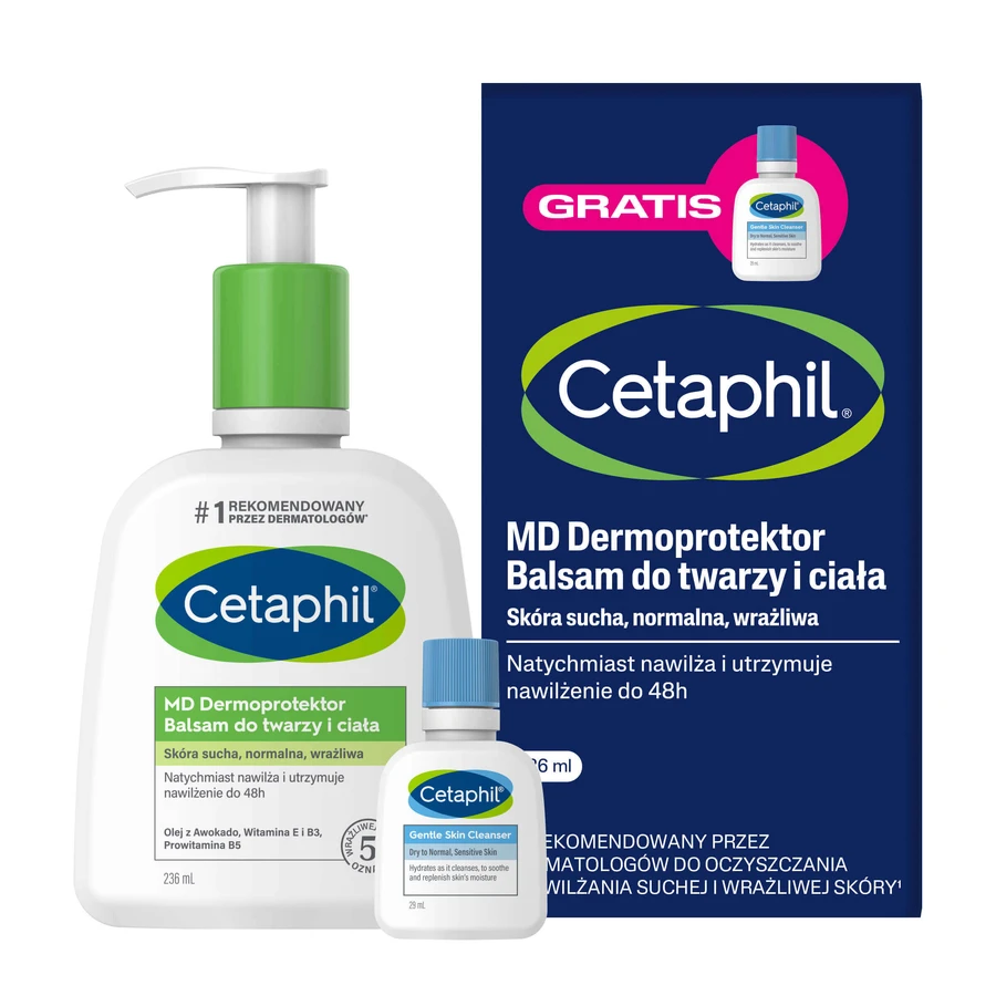 Cetaphil MD Dermoprotector, лосьйон для обличчя та тіла, 236 мл + Cetaphil EM, міцелярна емульсія для вмивання, міні-засіб, 29 мл безкоштовно: ціни та характеристики