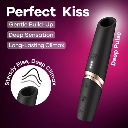 Satisfyer Perfect Kiss, безконтактний кліторальний масажер, чорний: ціни та характеристики