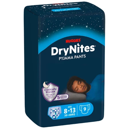 Huggies DryNites, нічні труси для хлопчиків, 8 -13 років, 30-48 кг, 9 штук: ціни та характеристики