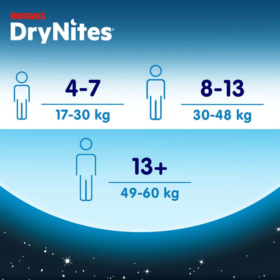 Huggies DryNites, нічні труси для хлопчиків, 8 -13 років, 30-48 кг, 9 штук: ціни та характеристики