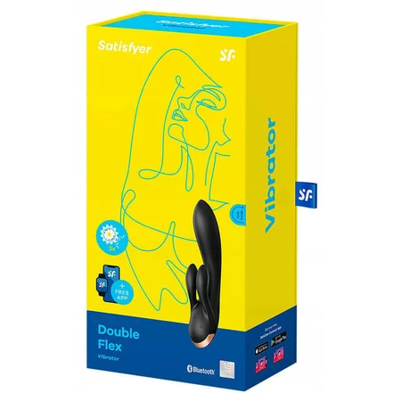 Satisfyer Double Flex, вібратор у вигляді зайчика, керований додатком, чорний, 1 шт.: ціни та характеристики