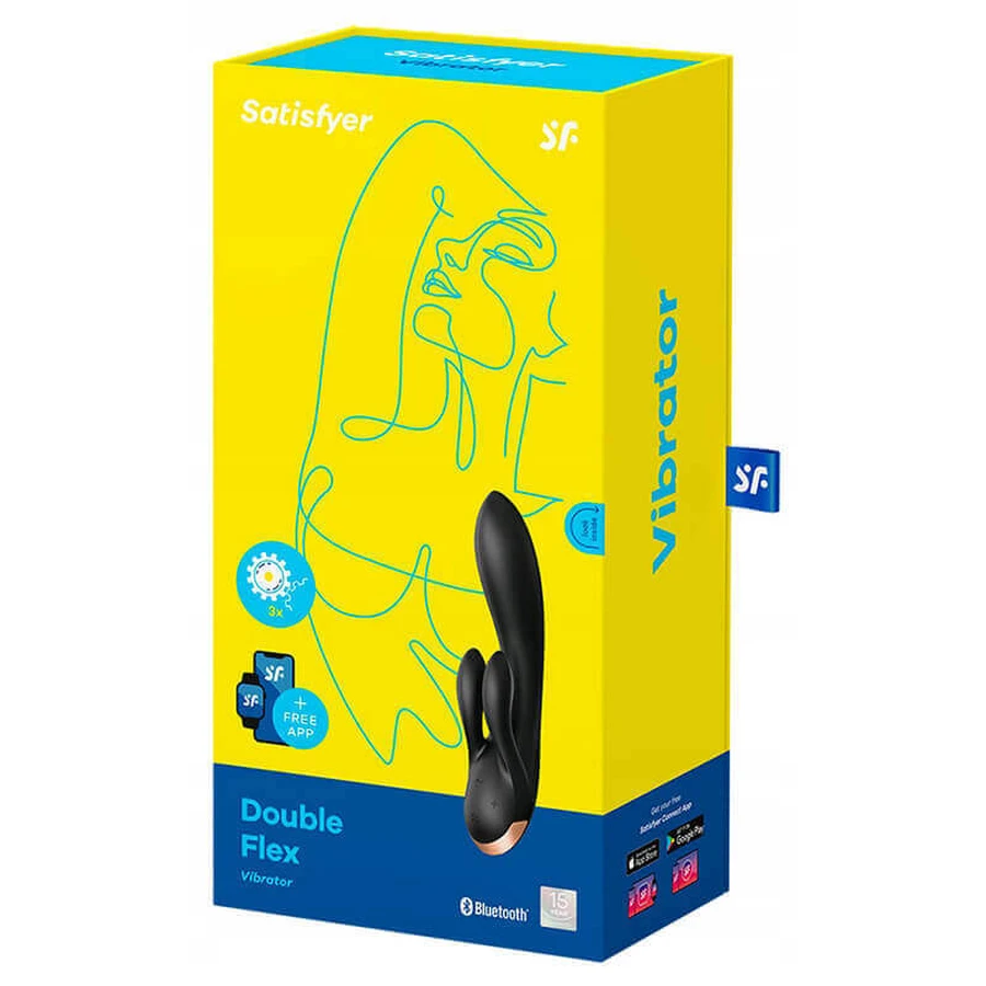 Satisfyer Double Flex, вібратор у вигляді зайчика, керований додатком, чорний, 1 шт.: ціни та характеристики