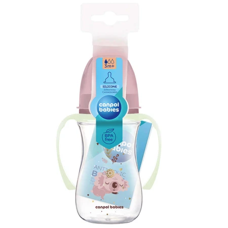 Canpol Babies EasyStart, пляшечка з широким горлом, сонна коала, рожева, від 3 місяців, 240 мл: ціни та характеристики