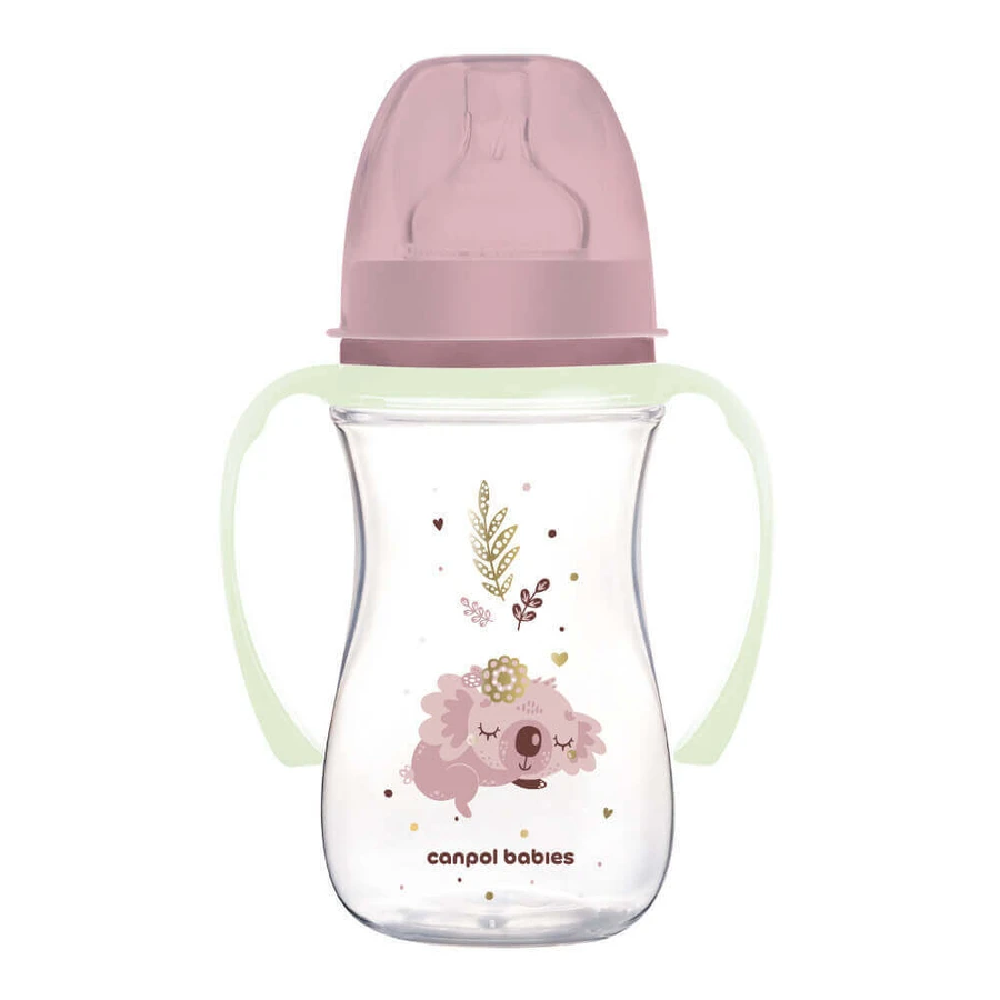 Canpol Babies EasyStart, пляшечка з широким горлом, сонна коала, рожева, від 3 місяців, 240 мл: ціни та характеристики
