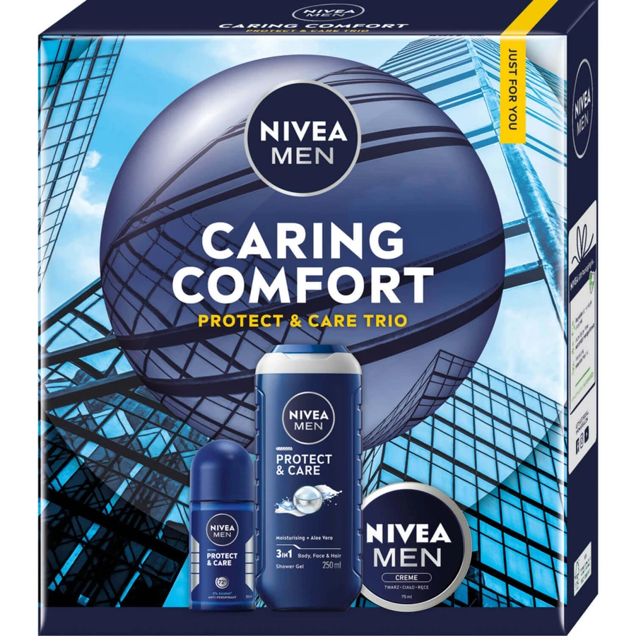 Набір Nivea Men Caring Comfort, гель для душу 3-в-1, 250 мл + антиперспірант, роликовий, 50 мл + крем для тіла, обличчя та рук, 100 мл: ціни та характеристики