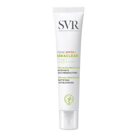 SVR Sebiaclear, захисний крем для шкіри, схильної до акне, SPF 50+, 40 мл + Sebiaclear, гель, 55 мл з косметичкою безкоштовно: ціни та характеристики