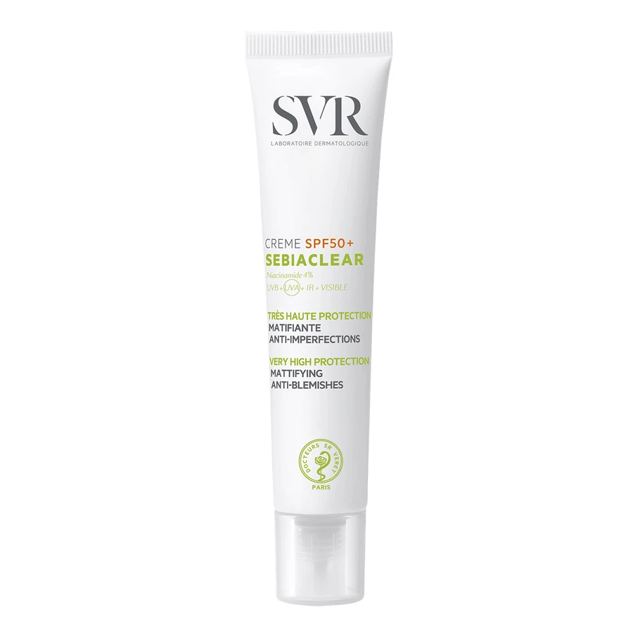SVR Sebiaclear, захисний крем для шкіри, схильної до акне, SPF 50+, 40 мл + Sebiaclear, гель, 55 мл з косметичкою безкоштовно: ціни та характеристики