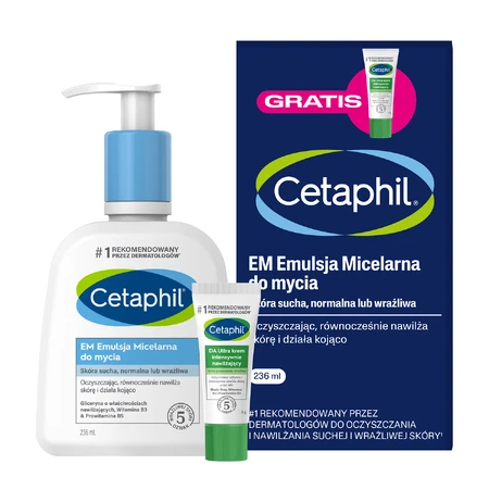 Cetaphil EM, мицеллярная эмульсия для умывания, 236 мл + Cetaphil DA Ultra, интенсивный увлажняющий крем, мини-продукт, 14 г бесплатно: цены и характеристики