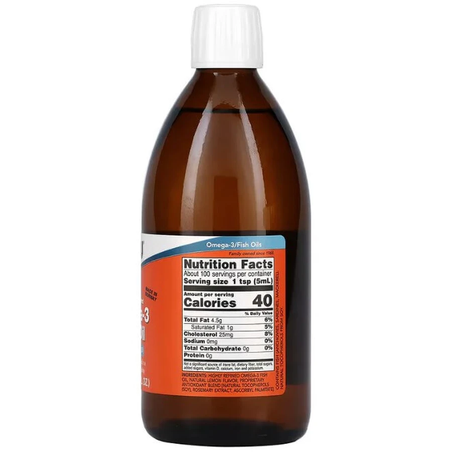 Омега-3 Риб'ячий жир Now Foods Omega-3 Fish Oil, рідкий, лимон, 500 мл: ціни та характеристики