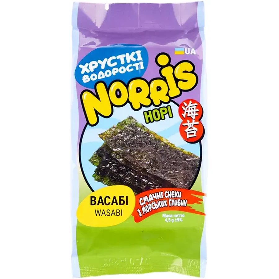 Чипсы из водорослей Norris Нори с васаби, 4,5 г: цены и характеристики