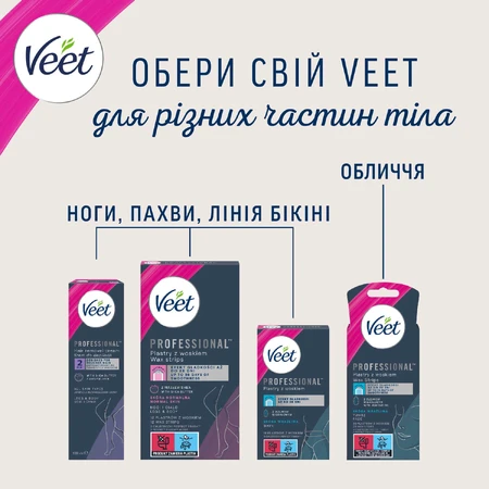 Воскові смужки для депіляції Veet Professional для нормальної шкіри 12 шт : ціни та характеристики