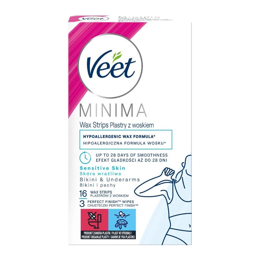 Воскові смужки для депіляції Veet Minima для чутливої шкіри лінії бікіні та області під пахвами 16 шт: ціни та характеристики