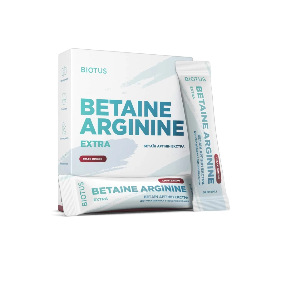 Бетаїн Аргінін Екстра, Betaine Arginine Extra, Biotus, смак вишні, 10 саше: ціни та характеристики