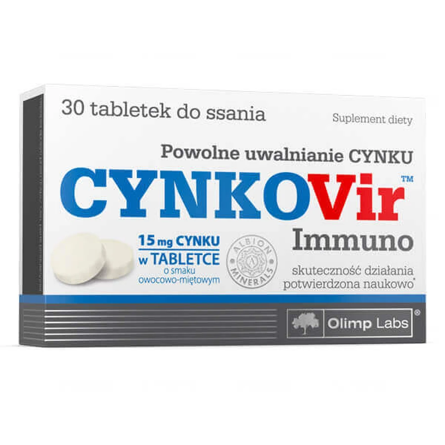 Olimp CynkoVir Immuno, цинк 15 мг, фруктово-м'ятний смак, 30 пастилок: ціни та характеристики