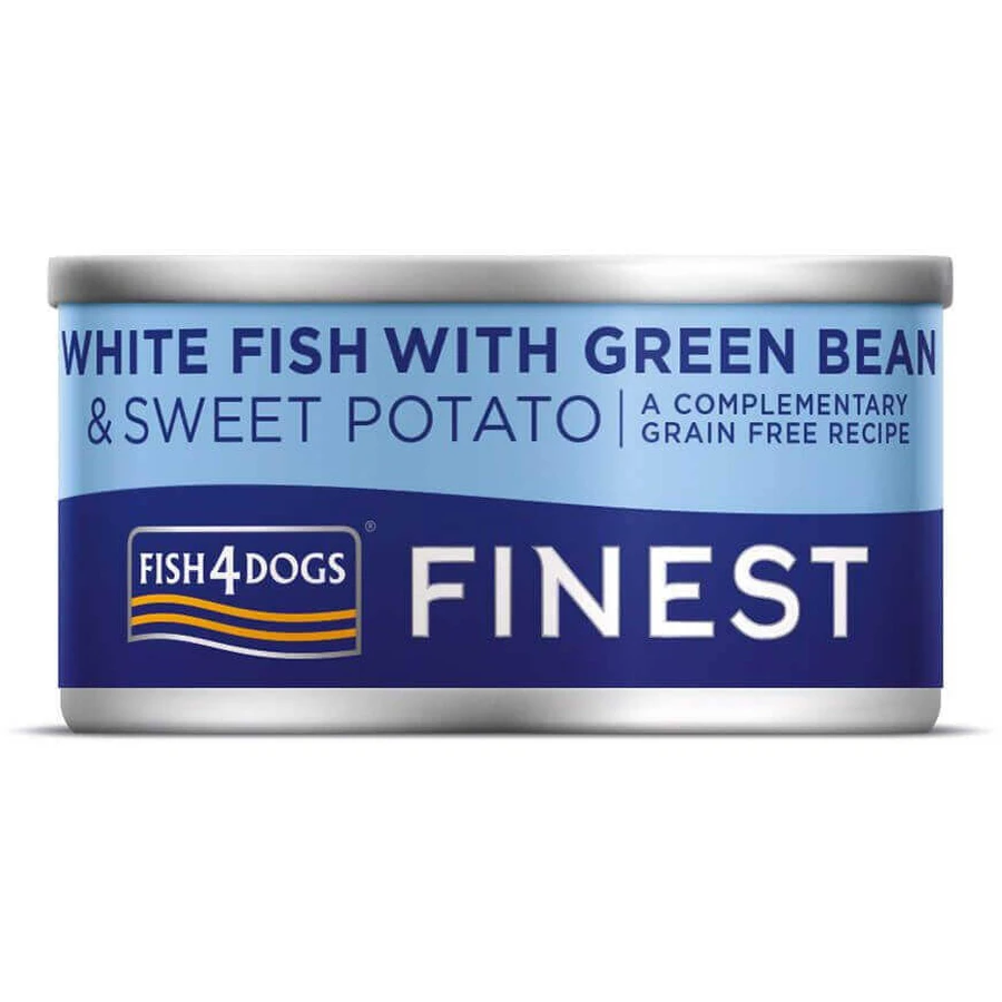 Fish4Dogs Консервы для собак Finest с белой рыбой, сладким картофелем и зеленой фасолью 85 г: цены и характеристики