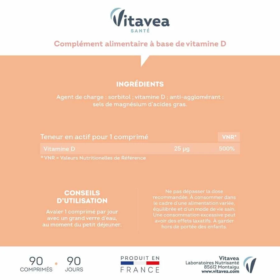 Vitavea Santé Vitamins D 1000 МО 500% des VNR* 90 таблеток: ціни та характеристики