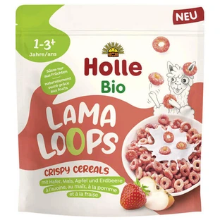 Holle Bio Lama Loops хлопья для завтрака, кольца яблока и клубники, с 1 года, 125 г