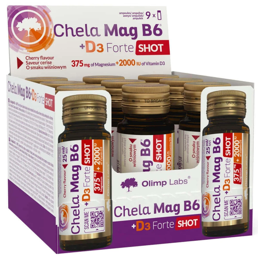 Olimp Chela-Mag B6 + D3 Forte Shot, ампулы, со вкусом вишни, 9 x 25 мл: цены и характеристики