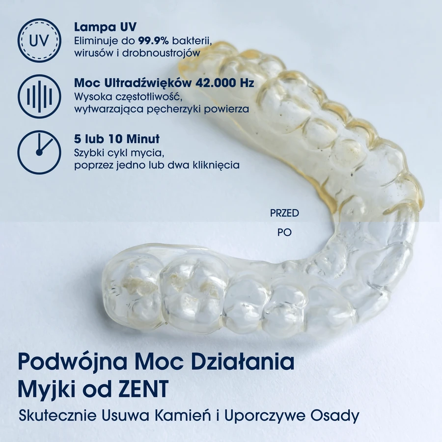 Zent Ultrasonic Cleaner, ультразвуковий очищувач з УФ лампою для ортодонтичних кап, протезів, брекетів: ціни та характеристики