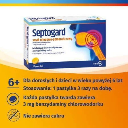SEPTOGARD медово-апельсиновий смак, 20паст: ціни та характеристики