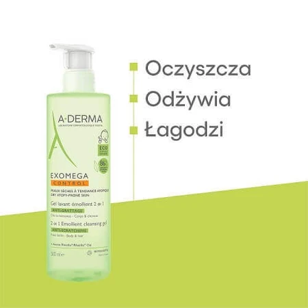 Гель для вмивання A-DERMA Exomega Control 2-в-1 пом'якшувальний, 500 мл: ціни та характеристики