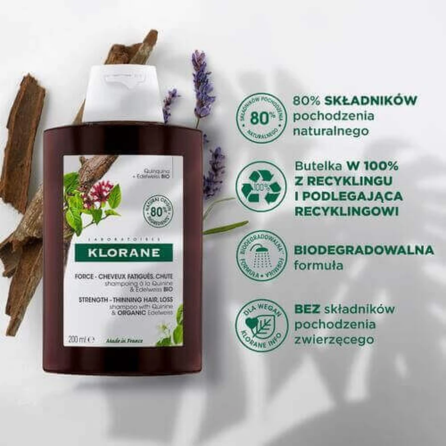 Шампунь для волосся KLORANE з хініном та едельвейсом, 200 мл: ціни та характеристики