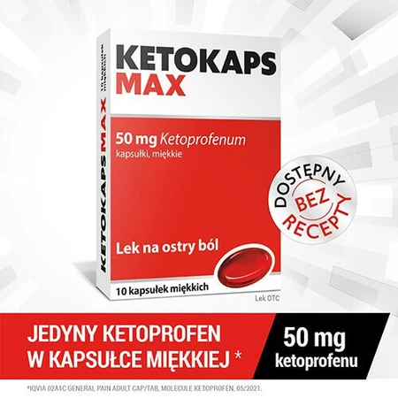 KETOKAPS MAX 50 мг, кетопрофен сильный анальгетический и противовоспалительный препарат (кетонал) - 10 капсул: цены и характеристики
