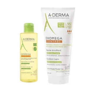 A-Derma Exomega Control Set Антицарапинный смягчающий лосьон, 200 мл + смягчающее масло для душа, 50 мл