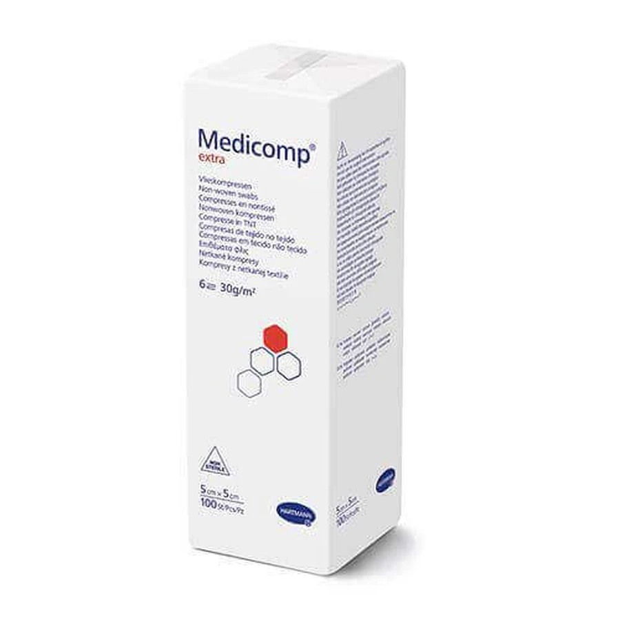 Компреси нестерильні з нетканого матеріалу MEDICOMP EXTRA 5 см х 5 см, 100 шт.: ціни та характеристики