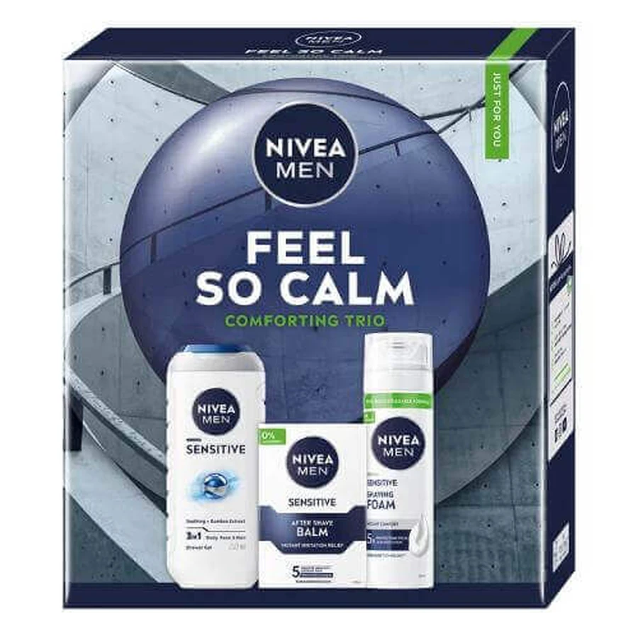 Набір Nivea Men Feel so Calm Comforting Trio для чоловіків (гель для душу, 250 мл + піна для гоління, 200 мл + бальзам після гоління, 100 мл): ціни та характеристики