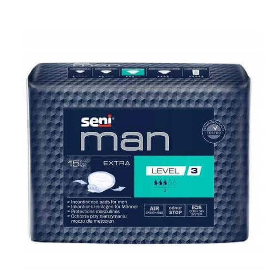 SENI Man Extra Level 3, 15 шт. - Анатомические урологические вкладыши для мужчин: цены и характеристики